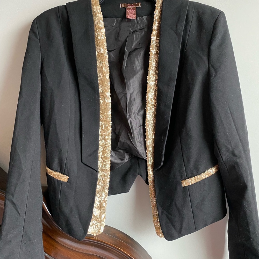 Gold Trim Sequin Black Cropped Blazer
